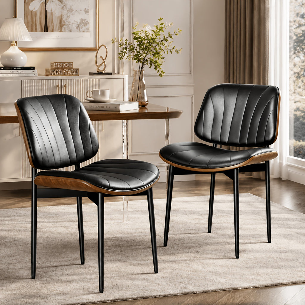 Set Of 2 Modern Faux Leather Dining Chairs, Padded Seat & Backrest, Metal Legs with Adjustable Feet, for Kitchen, Dining Room, Office