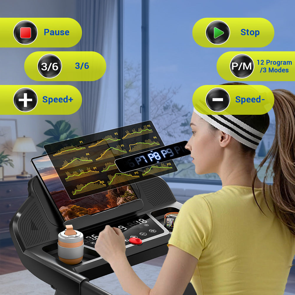 4-in-1 Foldable Treadmill with 12% Incline, Portable with Handle, 350 lbs Capacity for Home and Office