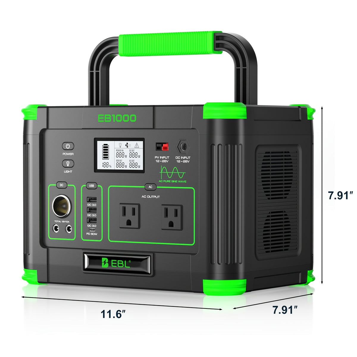 1000W Portable Power Station, Solar Generator 999Wh (Peak 2000W), Power Station with 110V Pure Sine Wave AC Outlet, Digital Display, PD 60W USB-C Fast Charging, Backup Battery for Home Emergency, Outdoor Camping, Road Trips