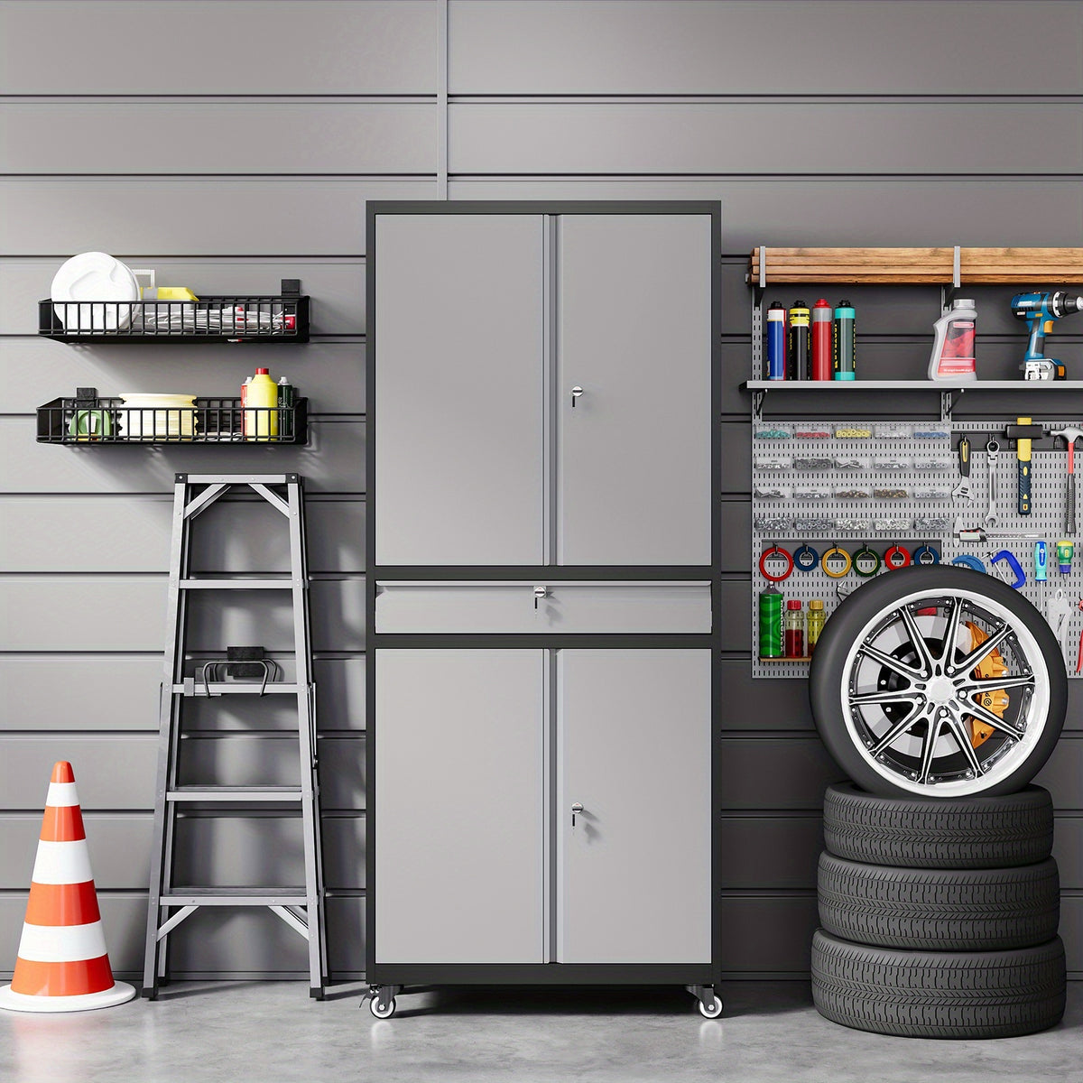 SISESOL Metal Garage Storage Cabinet With Locking Doors And Adjustable Shelves, Rolling Tool Storage Cabinet With 4 Wheels And 1 Drawer - 73" Steel Locking Cabinet For Garage, Warehouse