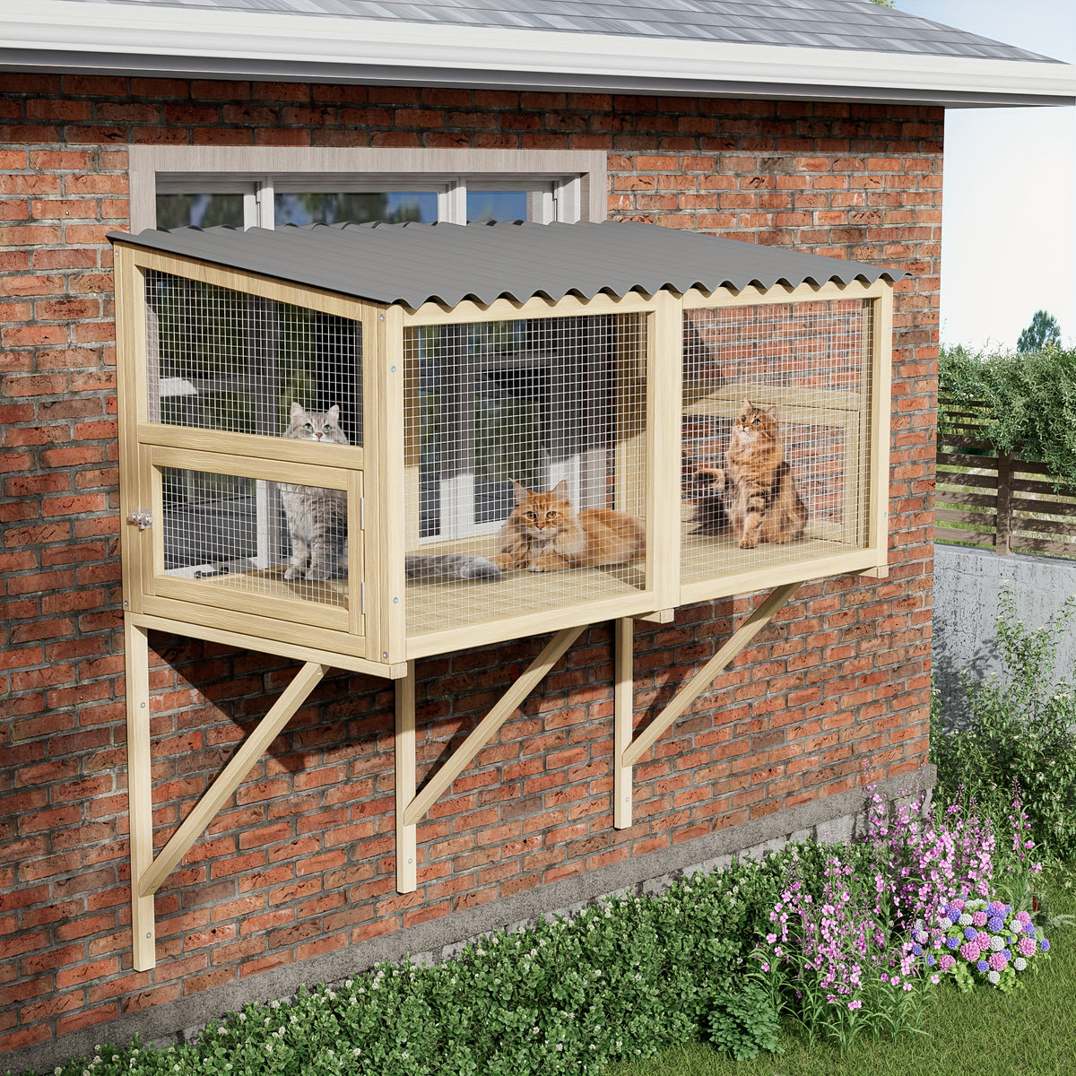 [Wooden Cat Window Box] Expandable Wooden Cat Window Box - Large Cat Catio, Waterproof Multi Cat Window Perch for Safely Enjoying Outdoor Sights