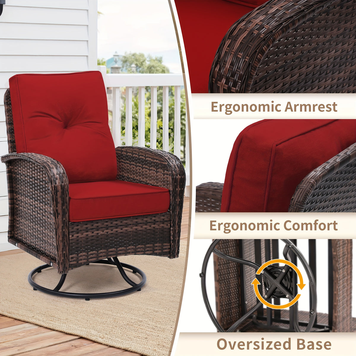 3pcs Patio Furniture Set, Outdoor Swivel Rocking Chairs with Glass Top Table and Thick Cushions for Porch, Deck, Balcony, Poolside, Patio Table And Chairs Set, Outdoor Dining Table And Chairs, Patio Chairs, Outdoor Furniture, Patio Set, Porch Seating, Dec