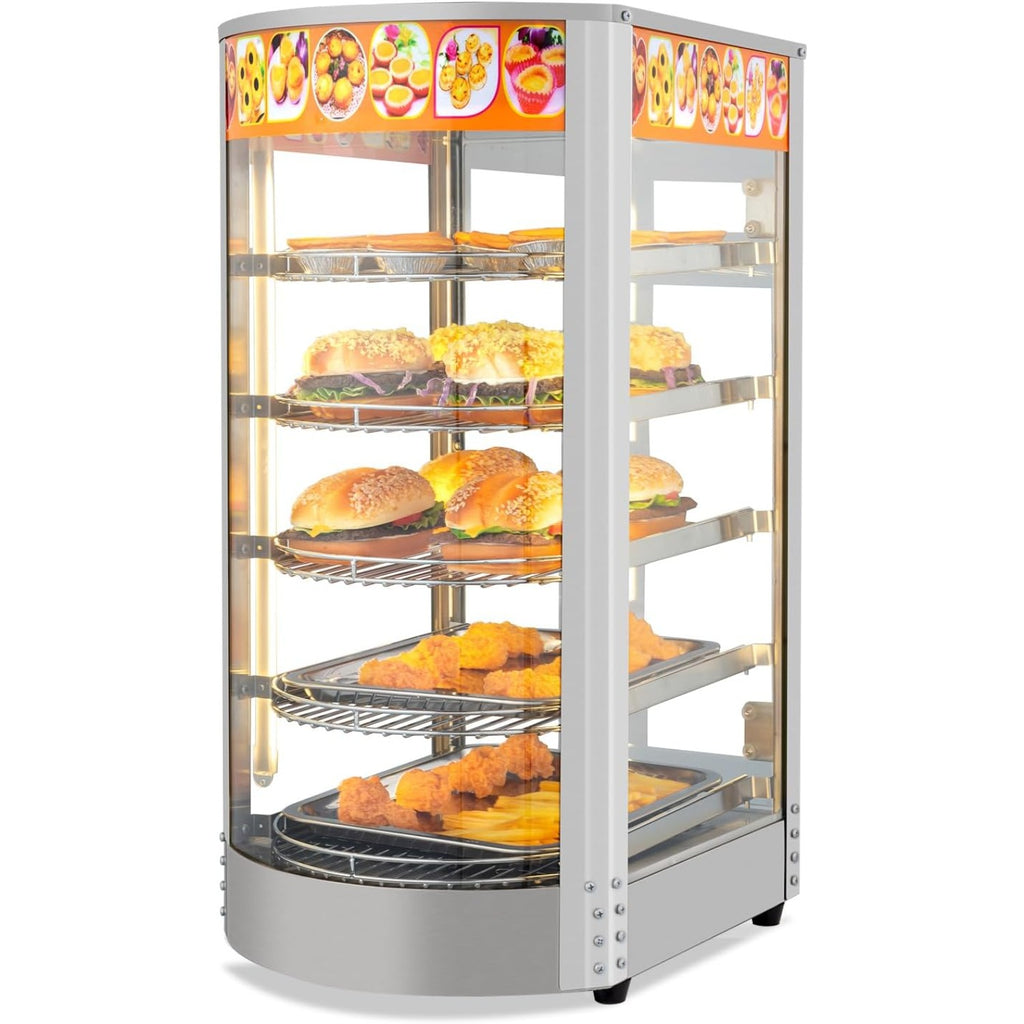 5-Tier Food Warmer Pizza Warmer Countertop, Food Warmer Display Pretzel Warmer with LED Lighting Removable Shelves Glass Door, Pastry Display Case for Buffet Restaurant Cafe, 110V 800W