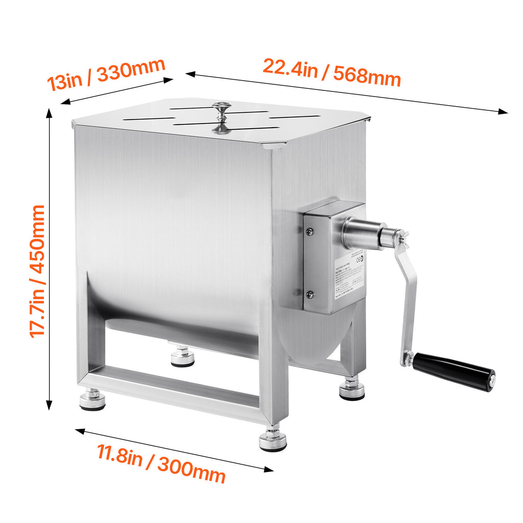 VEVOR Manual Meat Mixer 10L/20L/30L/40L Fixed Tank Mixing Max 60LB for Meat Sausage Mixer, Non-tiltable style/Tiltable style