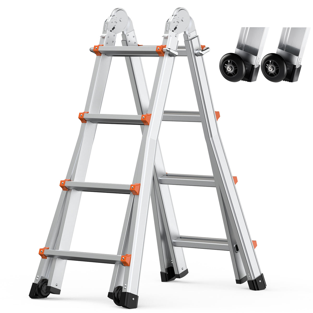 Telescoping A-Frame Ladder by VEVOR, 330 lb Multi-Position Design with Dual-Wheel Base, Seven Size Options
