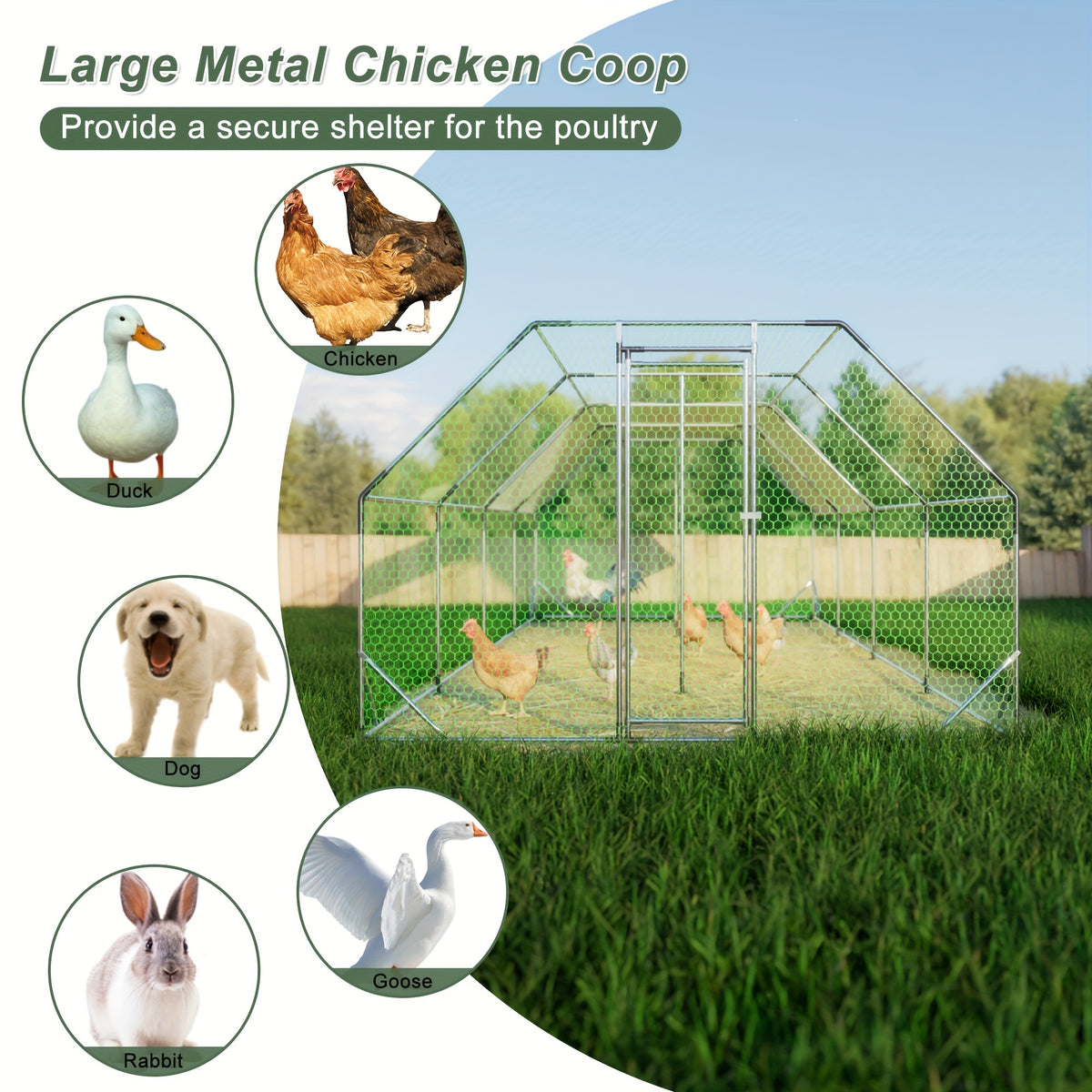 [Pet Cage] 9.94 Ft. X 25.68 Ft. Galvanized Large Metal Walk In Chicken Coop Cage Farm Poultry Run Hutch Hen House