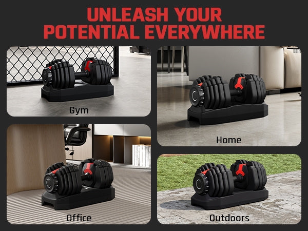 Costoffs 15-in-1 Quick-adjust Dumbbell, 1-sec Adjustable Weights From 5LBS To 52.5LBS, Space-saving Design For Home Gym, Black&Red