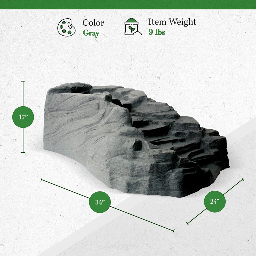 Algreen Products Tranquility Lightweight Polyethylene Outdoor Water Fountain Rock Waterfall for Garden, Pond, and Backyard, Gray