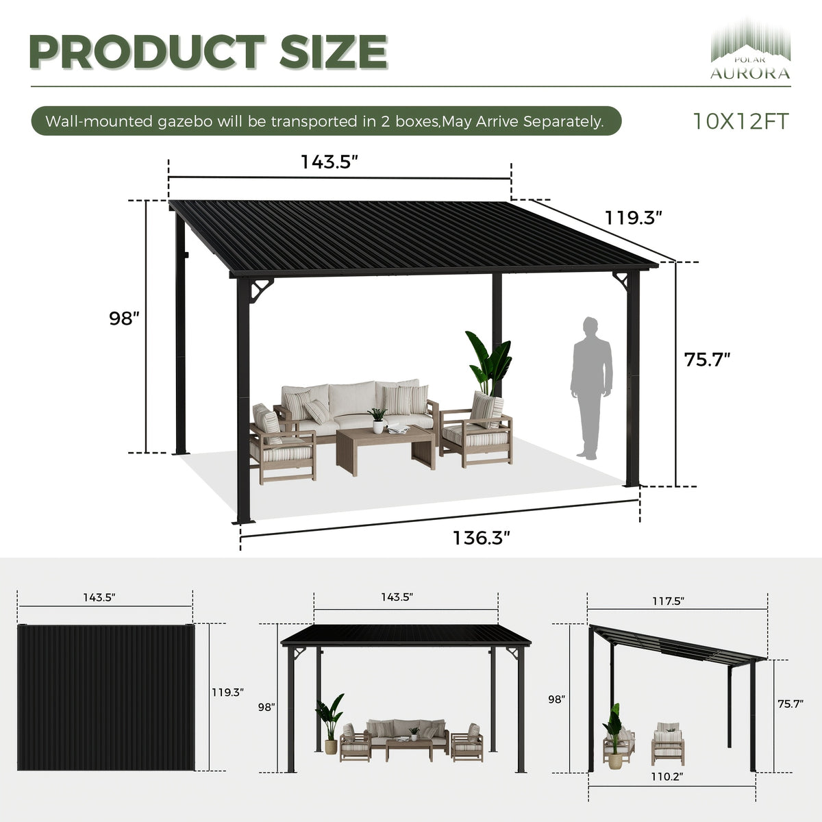 10x10/10x12/10x14 FT Gazebo, Hardtop Pergola, Metal Gazebos On, Wall-Mounted Gazebo & Pergola, Awnings For Patio, For Backyard, Deck