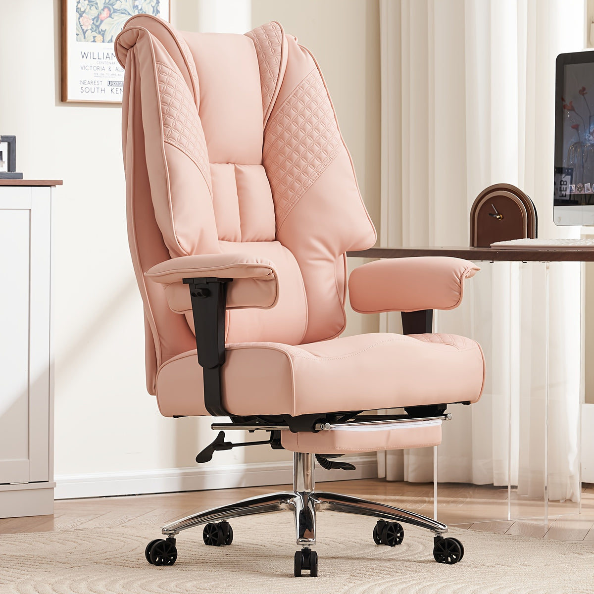 [PU Leather Executive Chair] Efomao Desk Office Chair 400LBS, Big And Tall Office Chair, PU Leather Computer Chair, Executive Office Chair With Leg Rest And Lumbar Support
