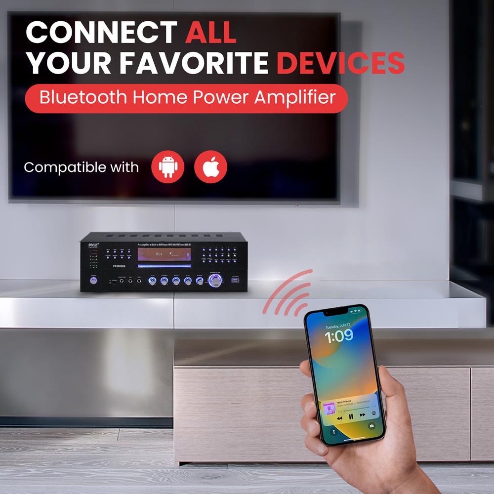 Bluetooth Home Theater Amplifier Receiver - Pro Audio Stereo Receiver System with Multimedia Disc Player, MP3/USB Reader, AM/FM Radio (3000 Watt)