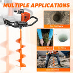63CC Chisel Hole Excavator, Equipped with 2 Chisel Drill Bits (6 Inches And 10 Inches) And 3 Extension Rods, 2-Stroke Gasoline-Powered Earth Hole Excavator, for Farm Garden Plants