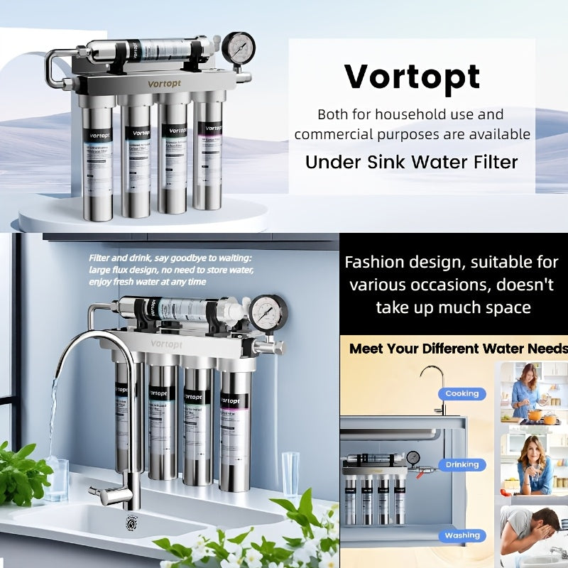 Drinking Water Filter, Reverse Osmosis Filter, 5-Stage Water Filtration Can Remove And Chlorine, with Independent Faucet, Real-Time Pressure Monitoring, Countertop, Under-Sink, Wall-Mounted Installation