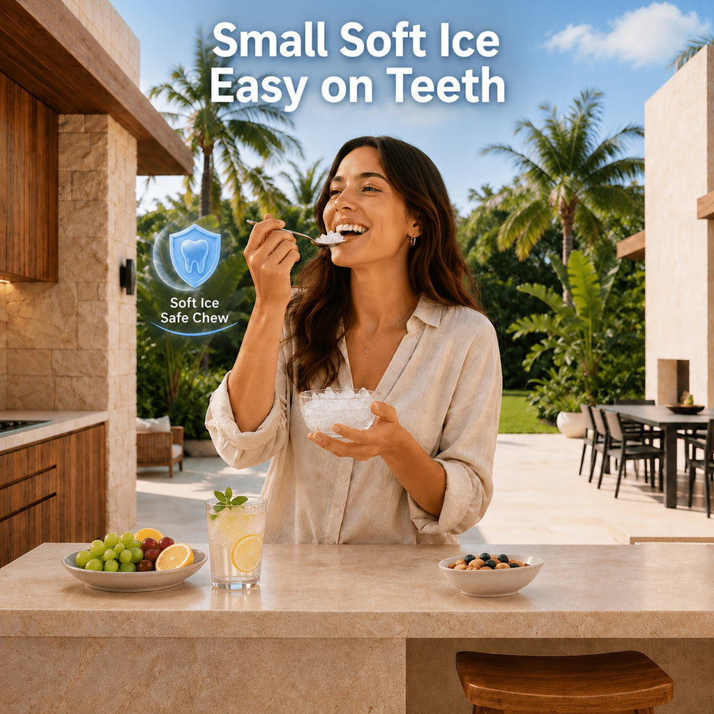 Countertop Nugget Ice Maker, Qunler 44 Lbs/day Stainless Steel Self-Cleaning Chewable Pellet Ice Machine with Independent Water Tank, Ice Scoop & Ice Basket for RV Trips, Camping, Beach Houses, Cabins & Patio Drinks