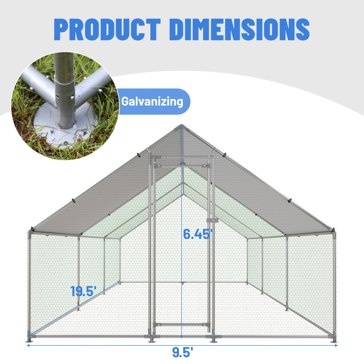 Large Spire Metal Chicken Coop, Waterproof And UV Resistant, Suitable For Outdoor Patio Farms To Raise Poultry Chickens, Ducks And Rabbits, Without Battery