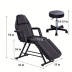 Beauty Bed with Stool Massage Table with Head Cushion 3-Section Adjustable Beauty Bed Professional Tattoo SPA Salon Chair (Black)
