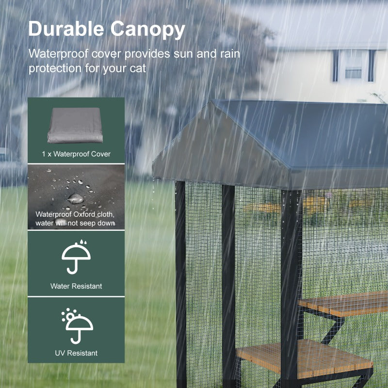 Large Cats House, Black Catio Outdoor Cat Enclosure, Cat Catio for Mulitiple Cats Walk In with Cover And Sunshine Roof, Pet Cage with 7 Platforms And 2 Resting Box, 72 Inch