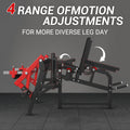 4-in-1 Adjustable Leg Exercise Bench - Single Leg Extension & Curl Machine, 350lb Capacity, Plate Loaded, Red & Black Design for Home Gym Workouts, Sturdy Construction, Leg & Thigh Lifters