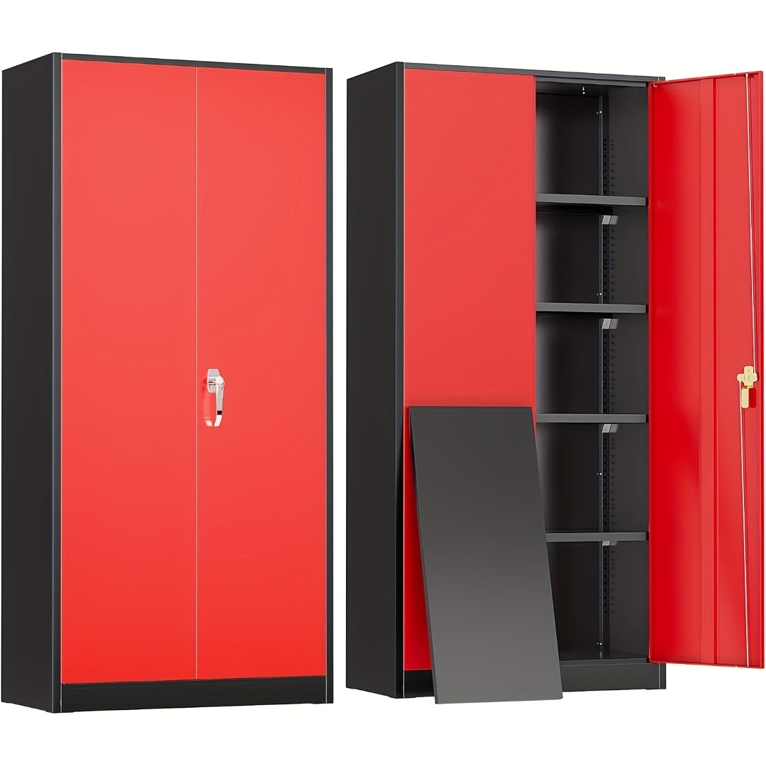 72-Inch Metal Storage Cabinet with Locking Door for Garage, Equipped with 4 Adjustable Shelves, Suitable for Repair Shops, Garages, And Warehouse Storage (Red 72''X 36" X 18")