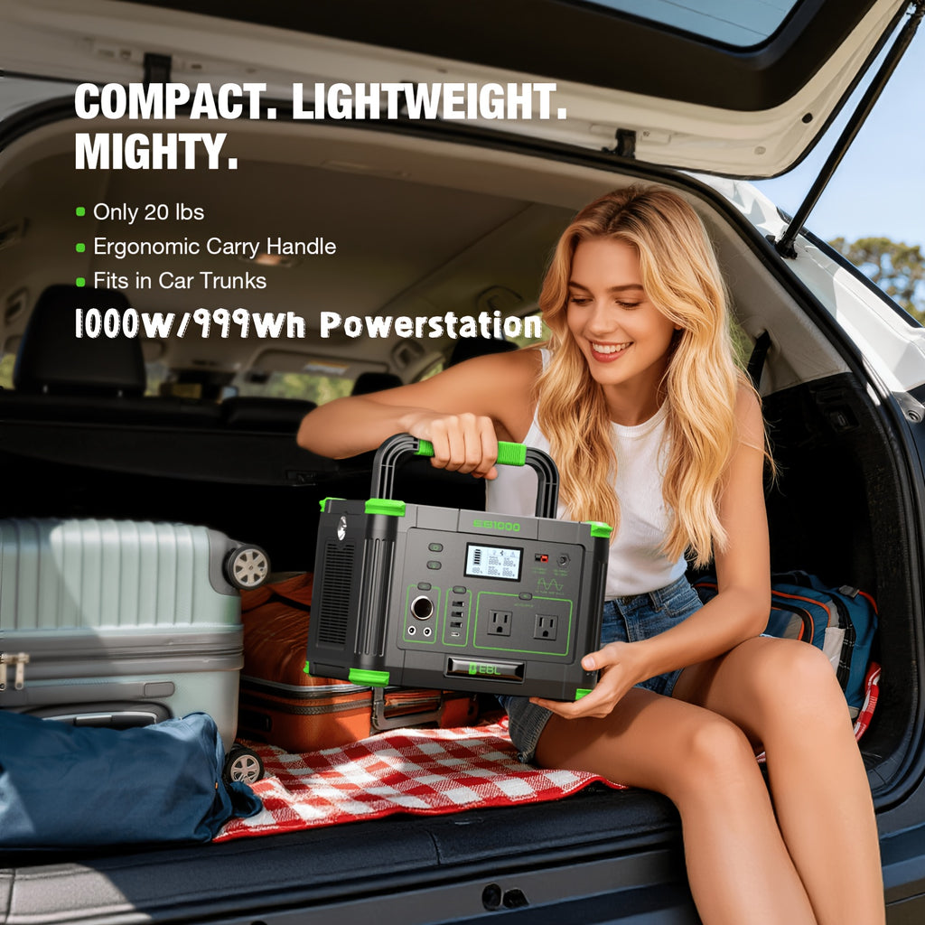 1000W Portable Power Station, Solar Generator 999Wh (Peak 2000W), Power Station with 110V Pure Sine Wave AC Outlet, Digital Display, PD 60W USB-C Fast Charging, Backup Battery for Home Emergency, Outdoor Camping, Road Trips