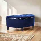 43.5" Velvet Storage Bench with Button Tufting Rivet Details Half Moon Ottoman for Living Room, Bedroom, Or Entryway Sturdy Hardwood Frame, Hidden Storage, Elegant Design, Living Room Seating Elegant Velvet Bench Velvet Upholstery, Bench for Bedroom