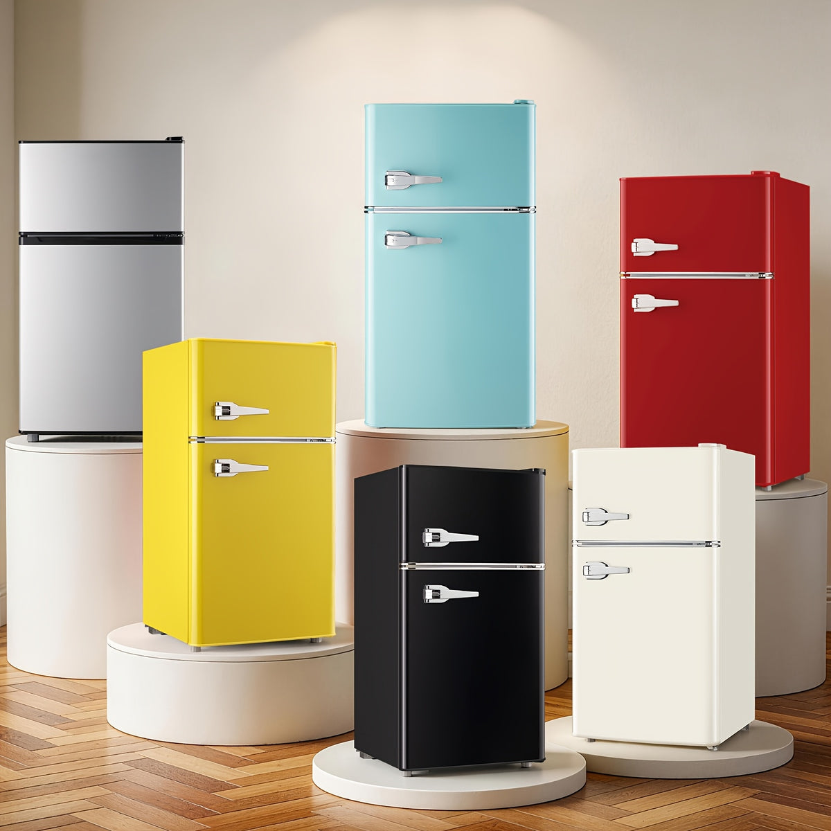 Retro Mini Fridge With Freezer 3.8 Cu. Ft, Small Refrigerator With 7 Level Adjustable Thermostat, Compact Classic Dual Door Fridge Removable Glass Shelves For Apartments, Dorm, Office