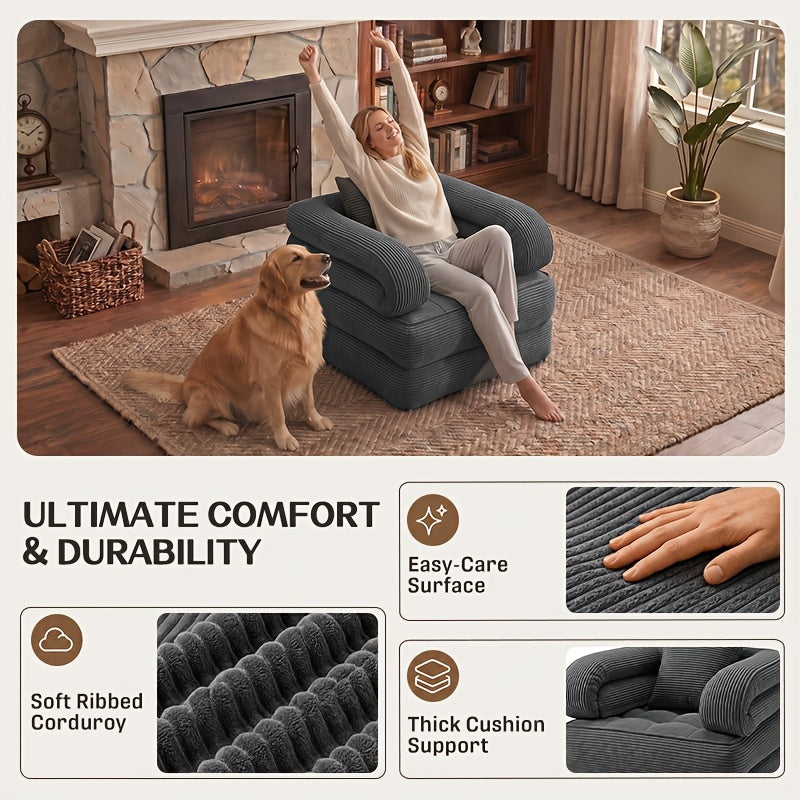 Black Friday Special | Locally Shipped 3-in-1 Compression Folding Sofa Bed, Single Convertible Chair Bed with Backrest & Multi-functional Lounge Chair, Suitable for Apartment Bedrooms, Living Rooms, Guest Rooms for Napping, and Reading, an Ideal Gift