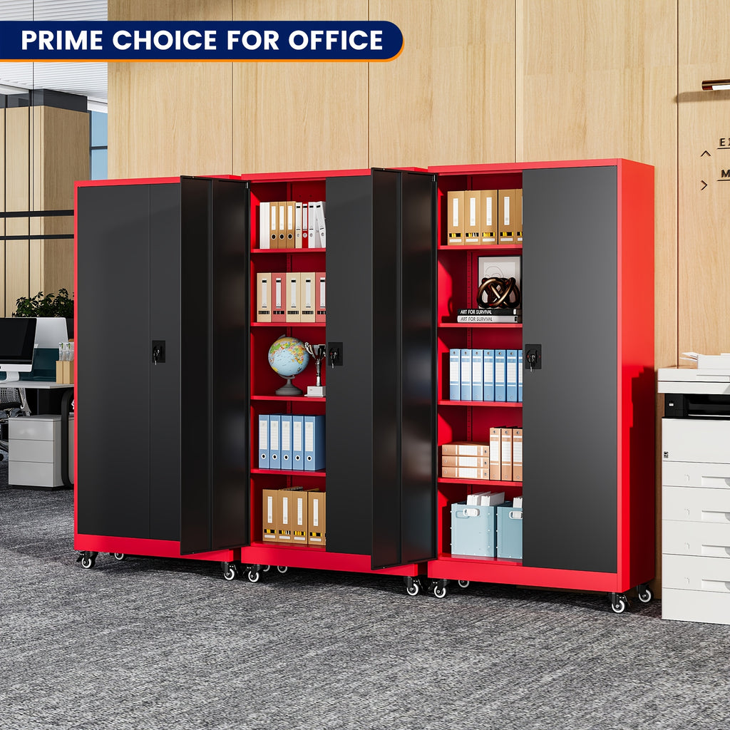 75-Inch Garage Storage Unit: Features 2 Doors, Wheels, 4 Adjustable Shelves, And a Lock. Ideal for Workshops, Homes, Or Offices. Sturdy And Easy to Move