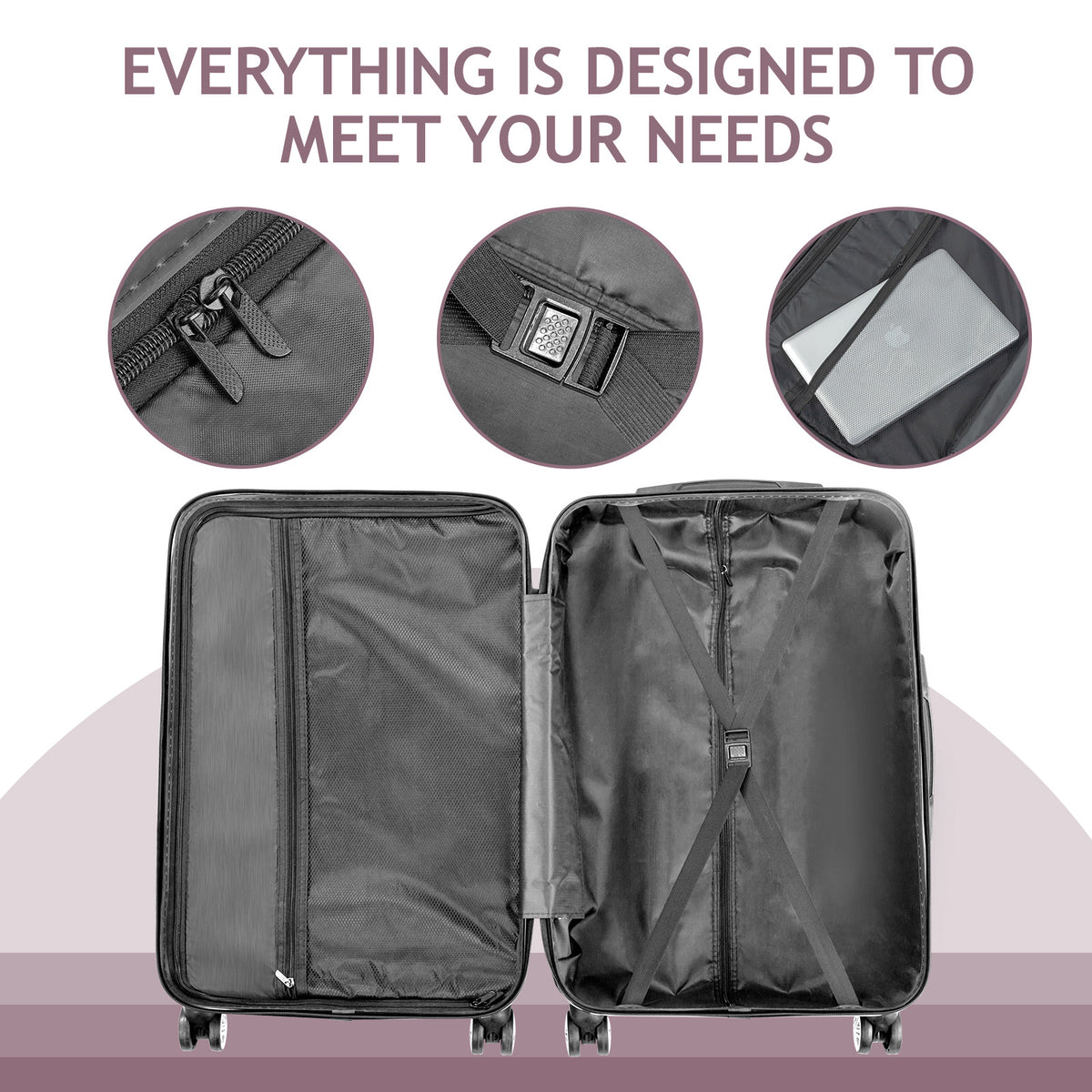Nested Hardside Luggage Set in Purple, 4 Piece - TSA Compliant