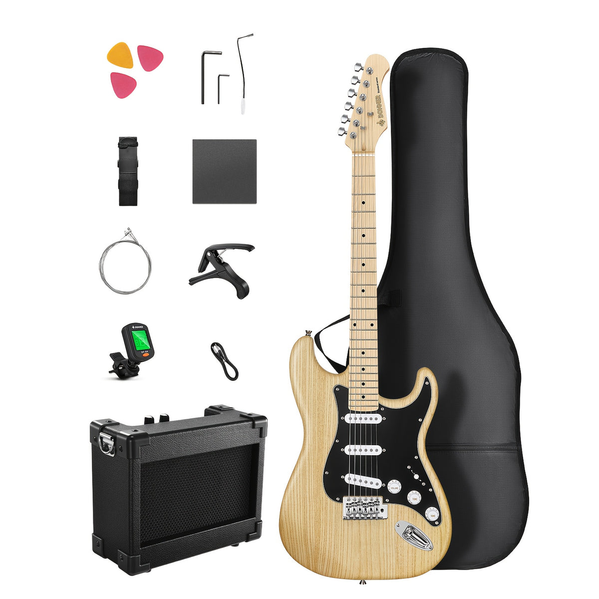 Full Size 39 Inch Electric Guitar Kit Solid Body, for Beginner, with Amplifier, Bag, Capo, Strap, String, Tuner, Picks DST-80