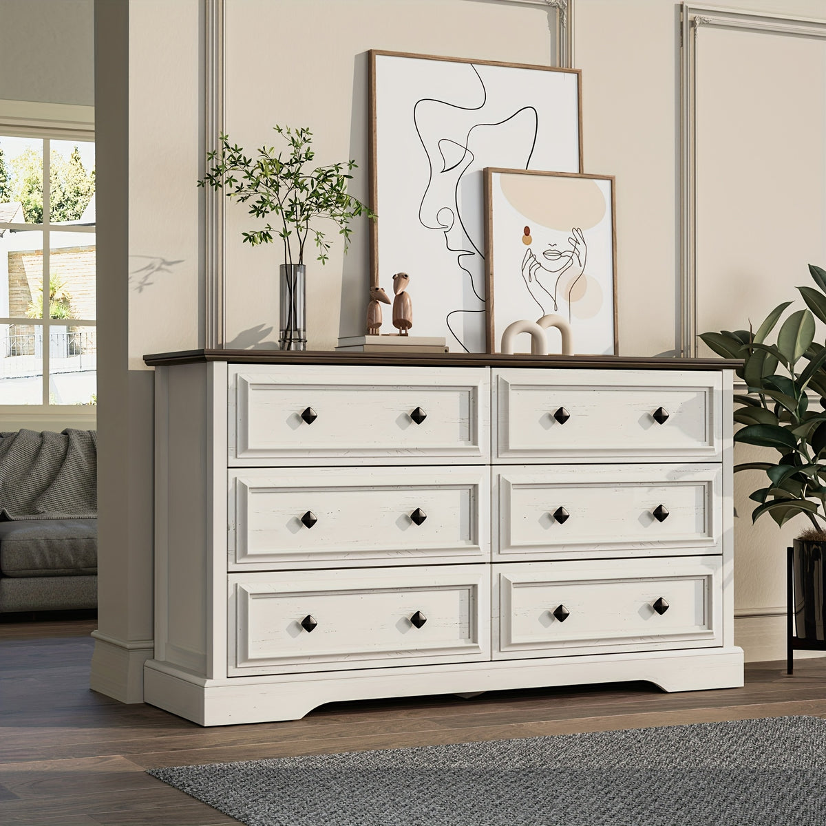 Farmhouse 6/7/8 Drawer Dresser for Bedroom, Wood Rustic Chest of Drawers with Natural Texture, Vintage Design, Storage Dressers Organizer for Bedroom, Living Room