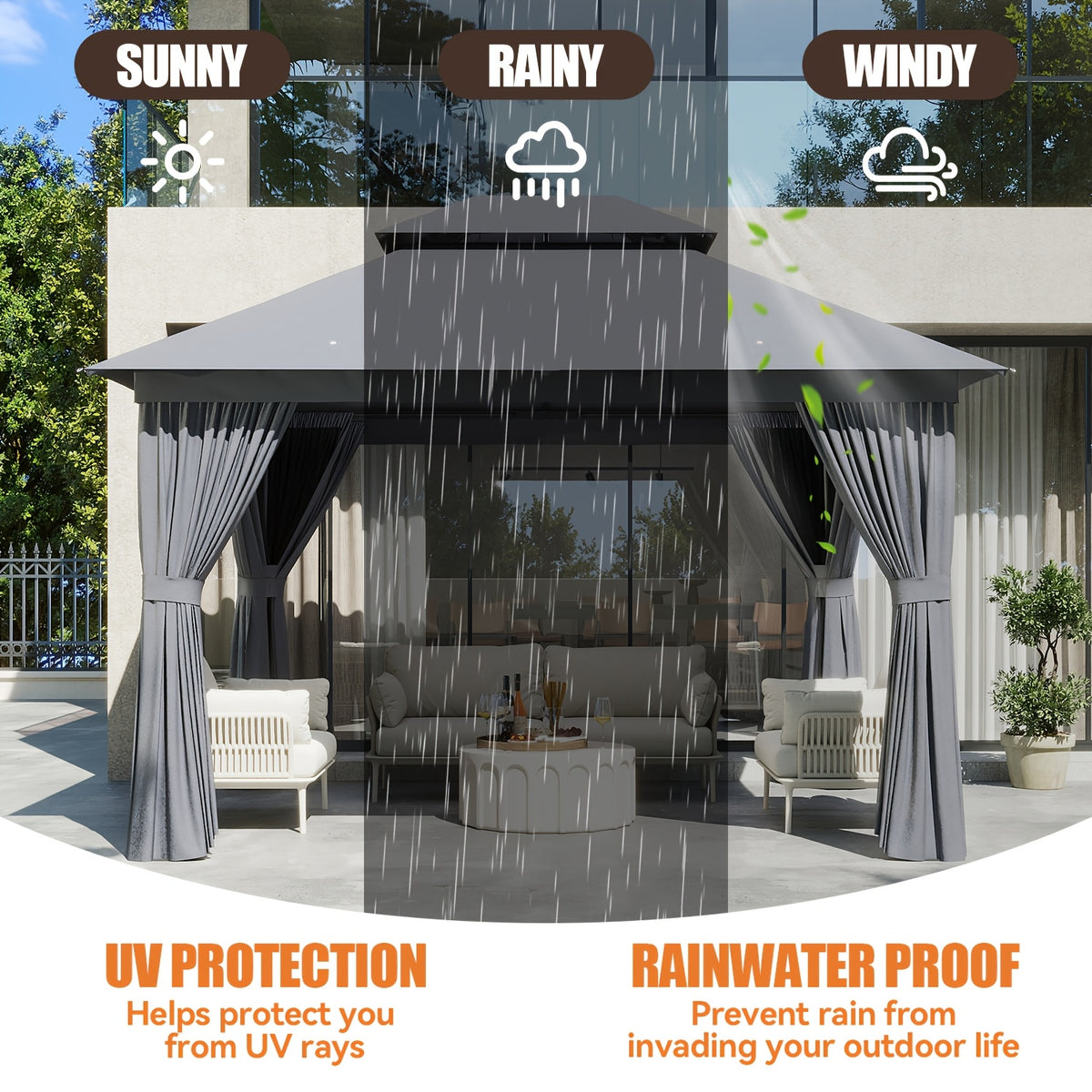 10'X12' Outdoor Double Ventilated Gazebo & Pergola On, Heavy Metal Frame Double Roof, Party Tent with Mosquito Net And Privacy Screen, Suitable for Backyard, Lawn, Garden, Deck (Grey/Beige/Blue 10'X12'/10'X10/8'X8')