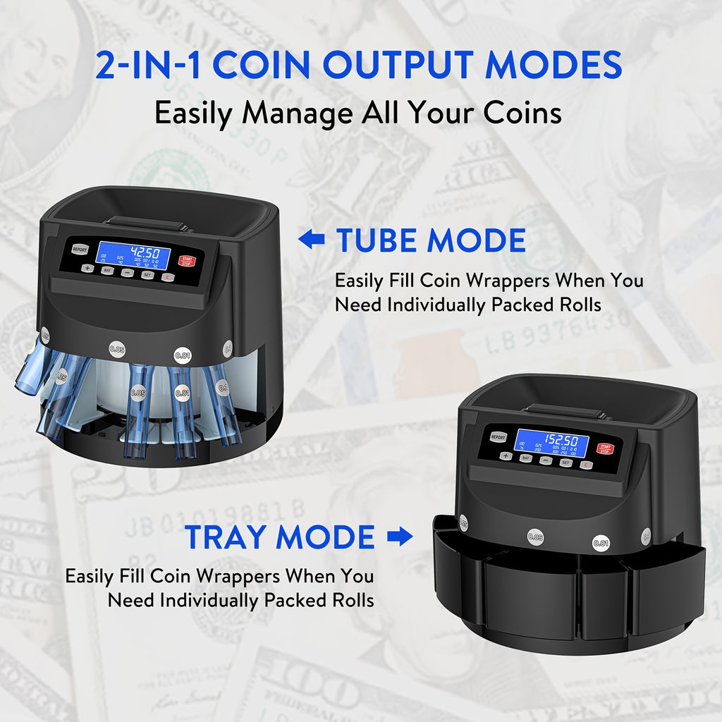 Coin Counter Machine Sorter, Change and Wrapper Roller Counting Organizer, Sorts up to 300 Coins Per Minute, Automatically Sorts and Batches, Office Supplies