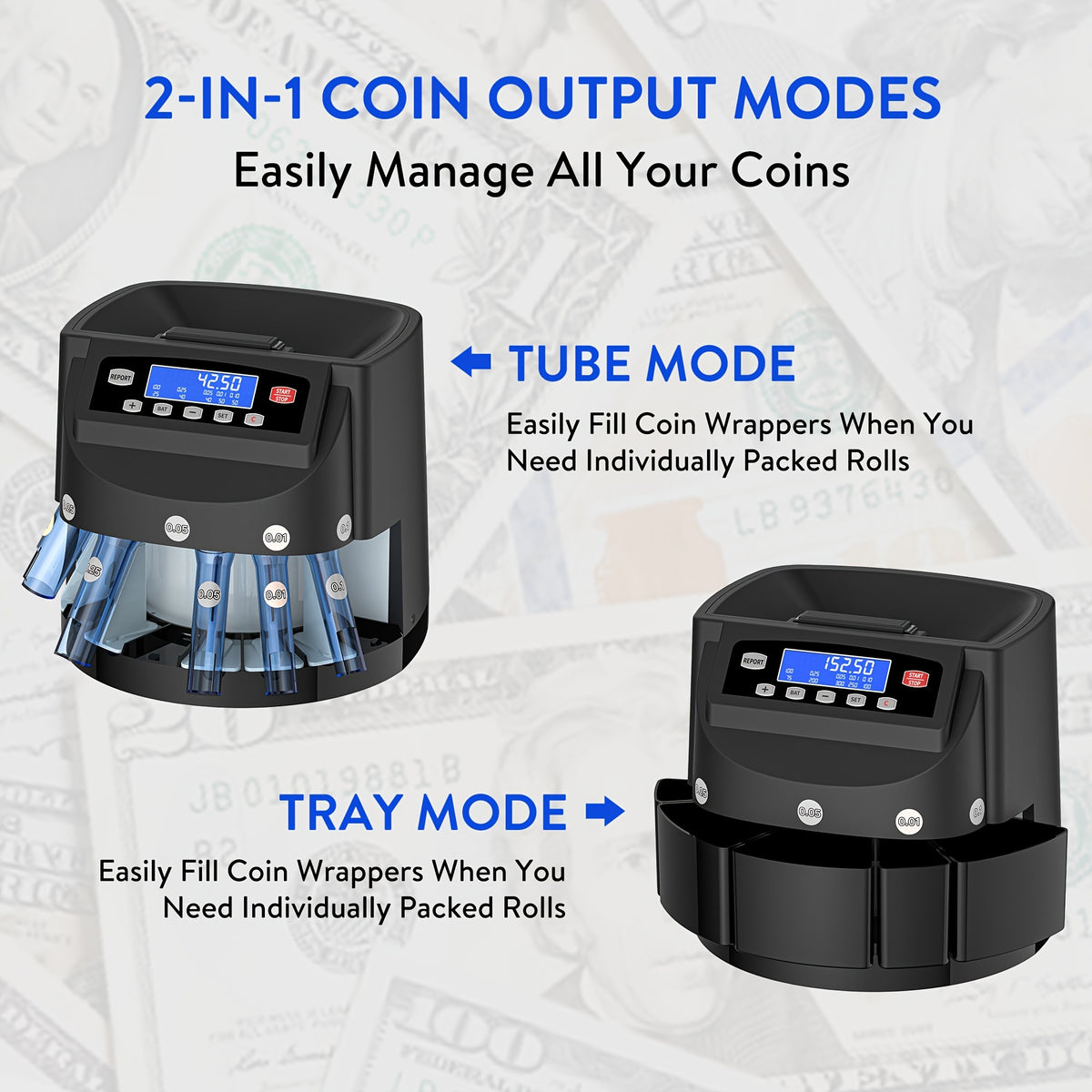 Coin Counter Machine Sorter, Change and Wrapper Roller Counting Organizer, Sorts up to 300 Coins Per Minute, Automatically Sorts and Batches, Office Supplies