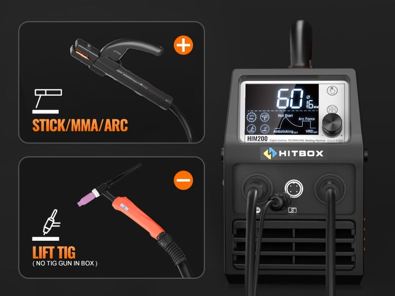 [Ideal For Home & Auto] Hitbox 200A 4-In-1 Gasless Mig/Stick/Lift Tig/Spool Gun Welder, 110V Welding Machine With LCD Screen & Synergic IGBT Inverter, Auto Wire Feed, Ideal For Home & Auto Repair And Welding