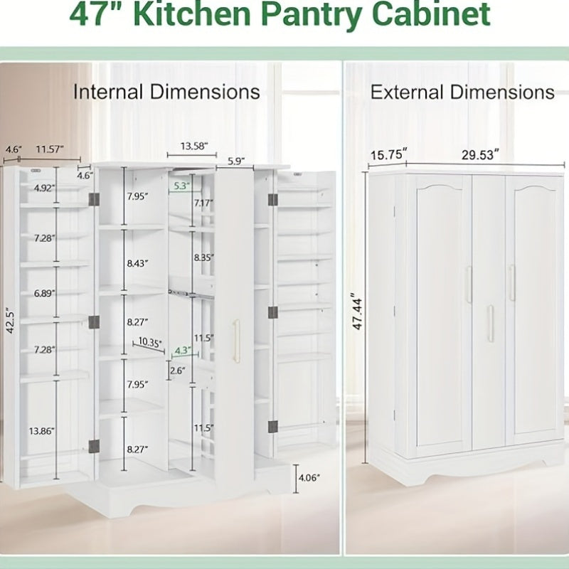 Multifunctional Storage Cabinet 47Inch Kitchen Pantry Cabinet with Drawer, Pantry Storage Cabinet with Adjustable Shelves, White Kitchen Pantry Storage Cabinet, Buffet Cupboards Sideboard