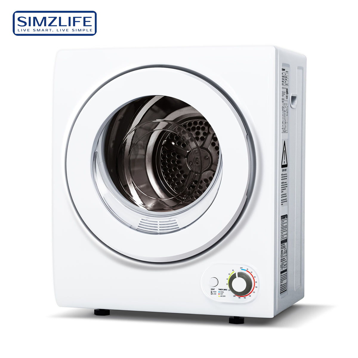 [Portable Dryer For Apartments] Compact Dryer 1.5/1.8/2.65 Cu. Ft. Portable Clothes Dryers With Exhaust Duct With Stainless Steel Liner Four Function Small Dryer Machine, Suitable For Apartments, Dorm, RVs, White