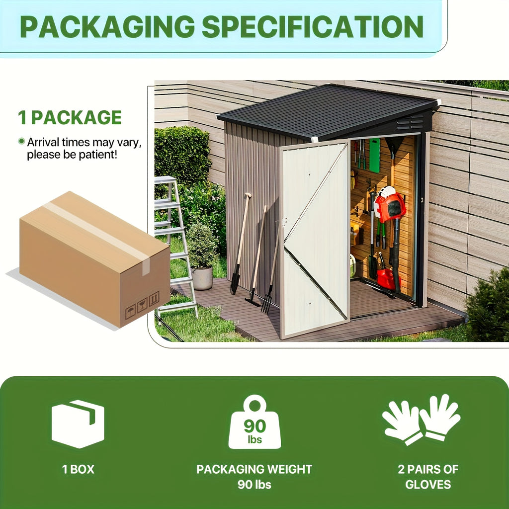 6' X 4' Metal Lean-to Storage Shed, Outdoor Side Storage Cabinet for Patio, Garden, And Lawn (Brown)