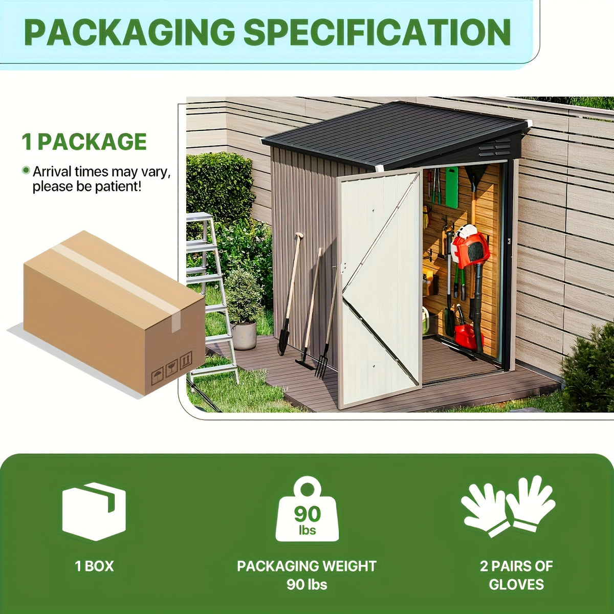 6' X 4' Metal Lean-to Storage Shed, Outdoor Side Storage Cabinet for Patio, Garden, And Lawn (Brown)