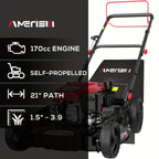 Self Propelled Gas Lawn Mower 21In. 170Cc, Gas Engine 3-In-1 Mulch, Bag, Side Discharge, 6-Position Height Adjustment, Lawn Mower, Self Propelled Lawn Mower, Lawn Care Equipment, Yard Maintenance, Adjustable Height Mower, Versatile Discharge