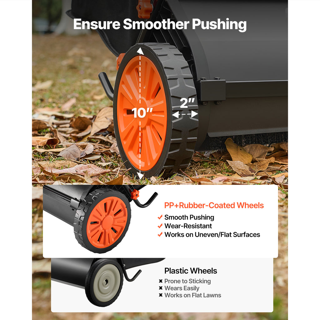 VEVOR Push Lawn Sweeper, 26 in Leaf & Grass Collector with 7 cu. ft. Hopper Bag, Adjustable Brush Height & Spinning Brushes, Heavy Duty Yard Sweeper with Rubber Wheels for Leaves Grass Cleanup