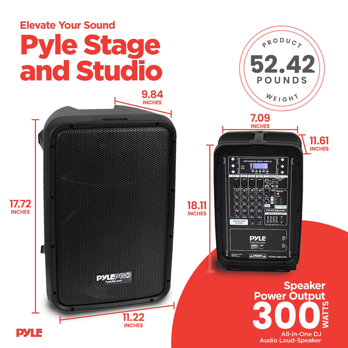 Stage & Studio DJ Speaker & Mixer Bundle Kit - (2) 8’’ PA Loud-Speakers, 8-Ch. Audio Mixer, Speaker Stands, Wired Microphone (300 Watt)