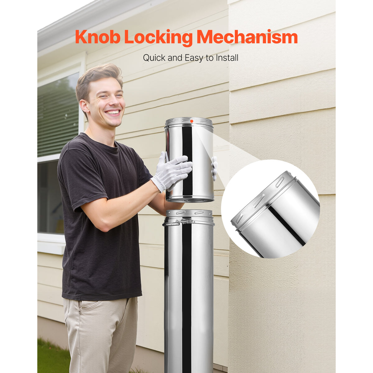 VEVOR 6 x 36/48 Inch Double Wall Insulated Chimney Pipe Stainless Steel Stove Pipe