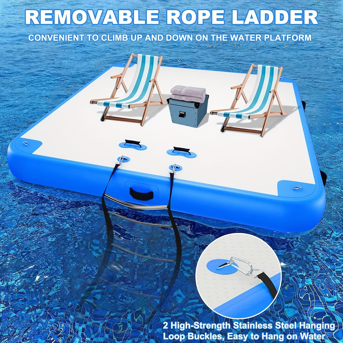6ft/8ft/10ft/12ft Floating Dock Water Platform, Multi-People Inflatable Floating Mat, Dock Platform for Lake/Boats/Island/Swimming Pool