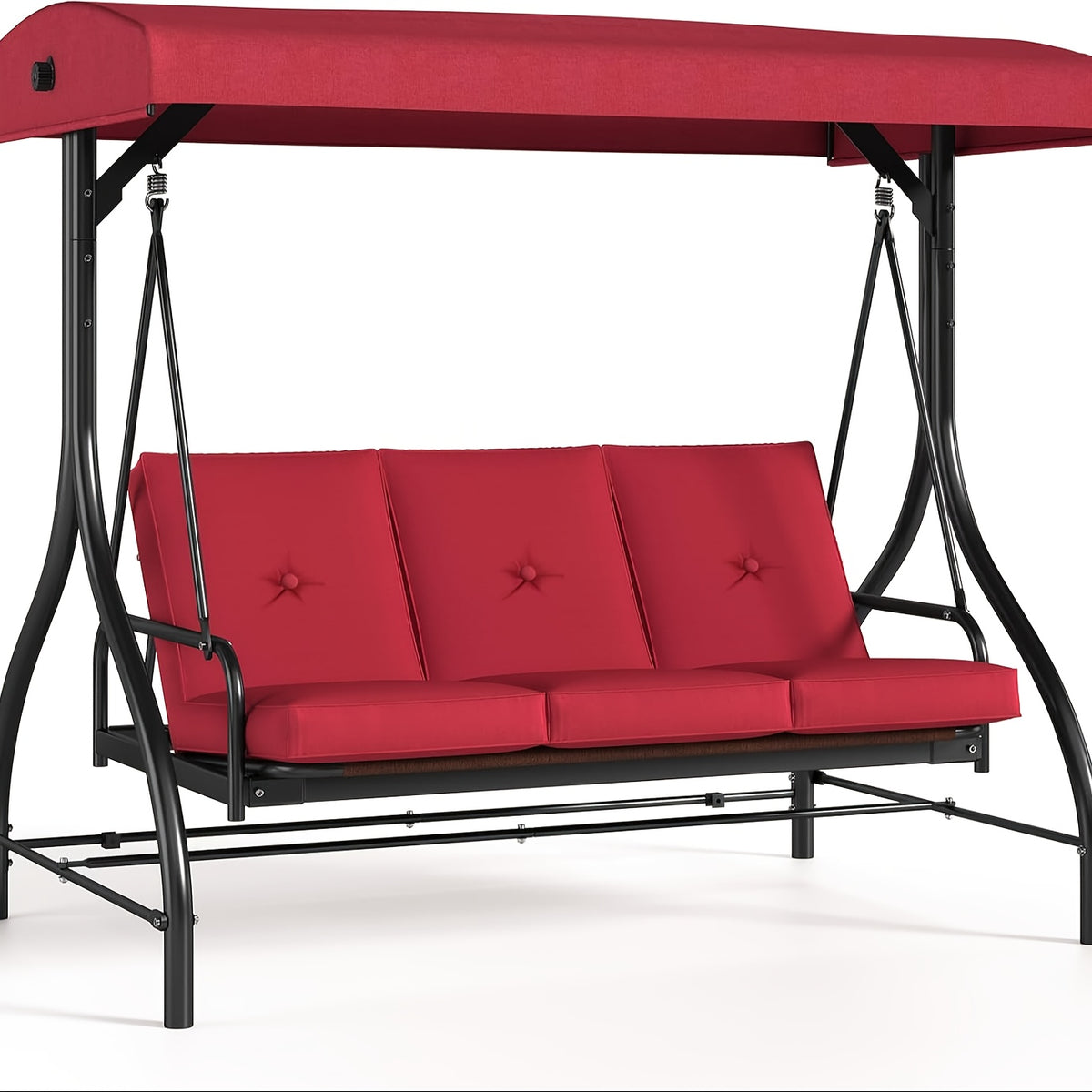 3 Person Patio Porch Swing Outdoor Converting Swing Glider Hammock with Adjustable Canopy, Cushions for Outside Backyard, Garden(Pillow Not Included)