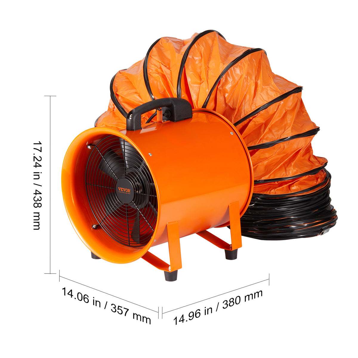 VEVOR Portable Ventilator, 12 inch Heavy Duty Cylinder Fan with 33ft Duct Hose, 560W Strong Shop Exhaust Blower 2894CFM, Industrial Utility Blower for Sucking Dust, Smoke, Smoke Home/Workplace