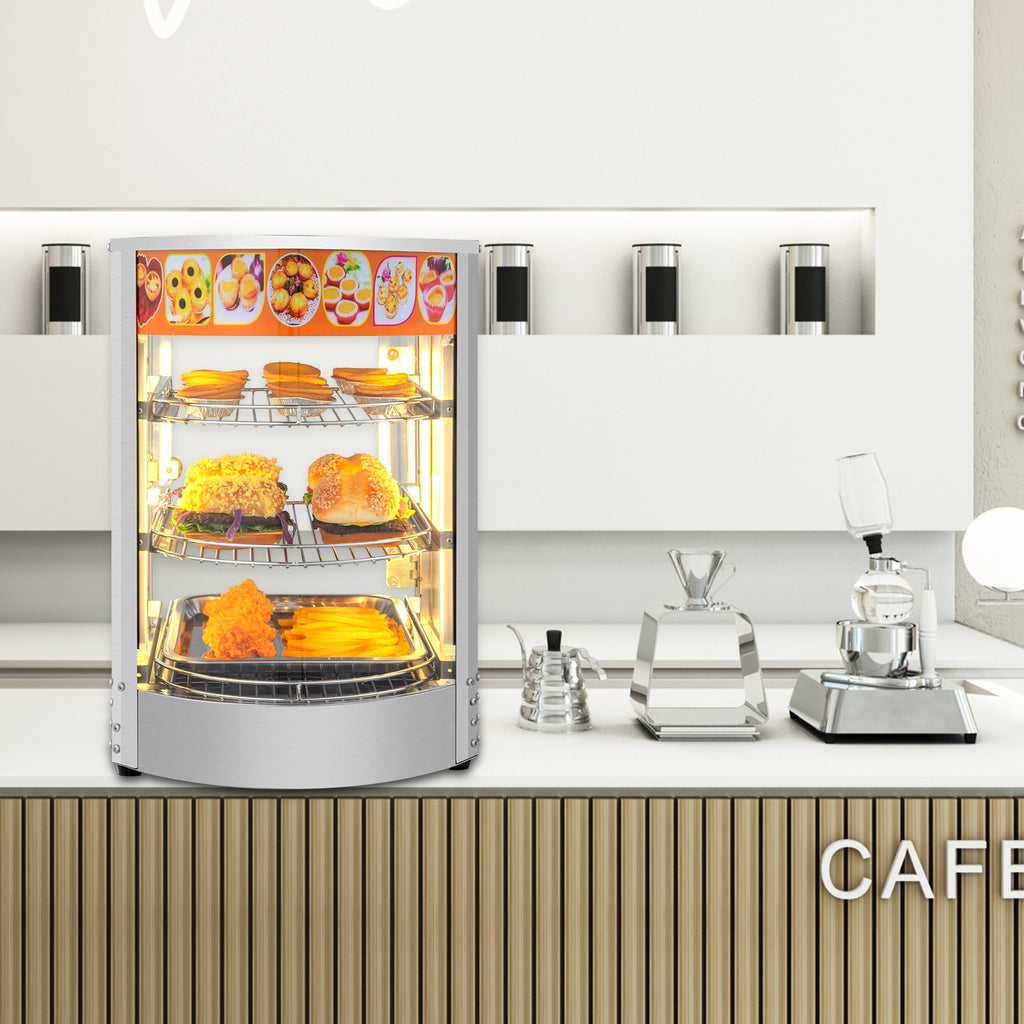 5-Tier Food Warmer Pizza Warmer Countertop, Food Warmer Display Pretzel Warmer with LED Lighting Removable Shelves Glass Door, Pastry Display Case for Buffet Restaurant Cafe, 110V 800W