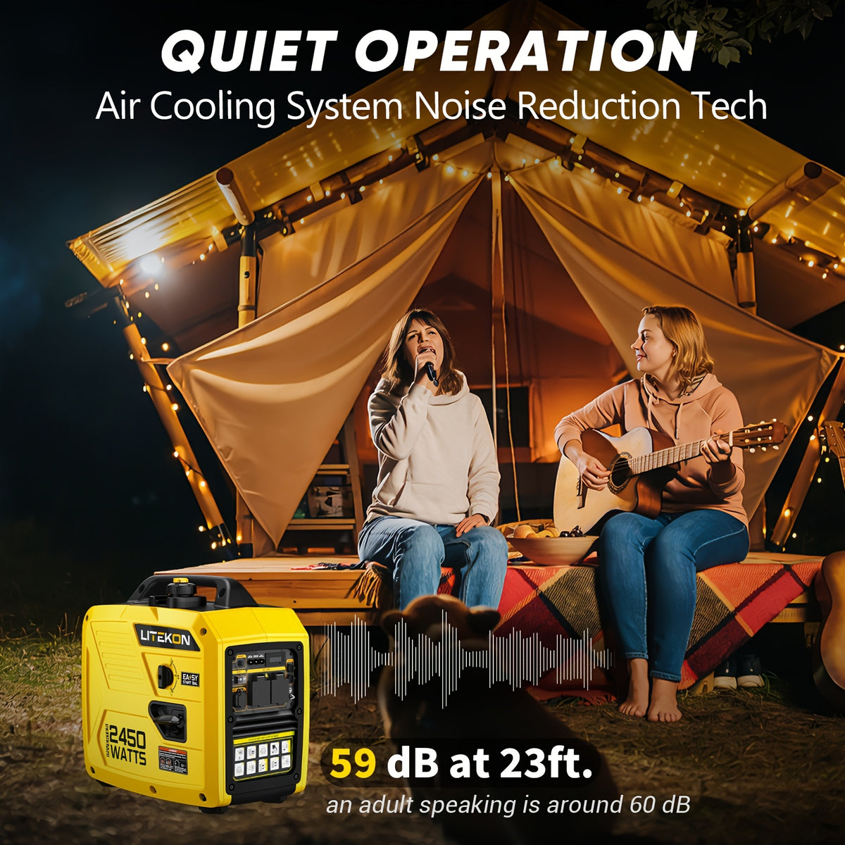 2450 Watt Inverter Generator, Quiet Gas Powered Generator, 1.6 Gallon Large Fuel Tank Fuel Capacity Up to 14 Hours, 120V AC Outlet, DC USB C Port, Parallel Ready, Metal Construction, Mobile Power Source, Robust Construction, Portable Generator