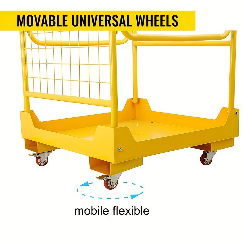 1200LBS Forklift Safety Cage 36X36In Forklift Work Platform with 4 Wheels Collapsible Forklift Basket Aerial Rails for Lifting Loader