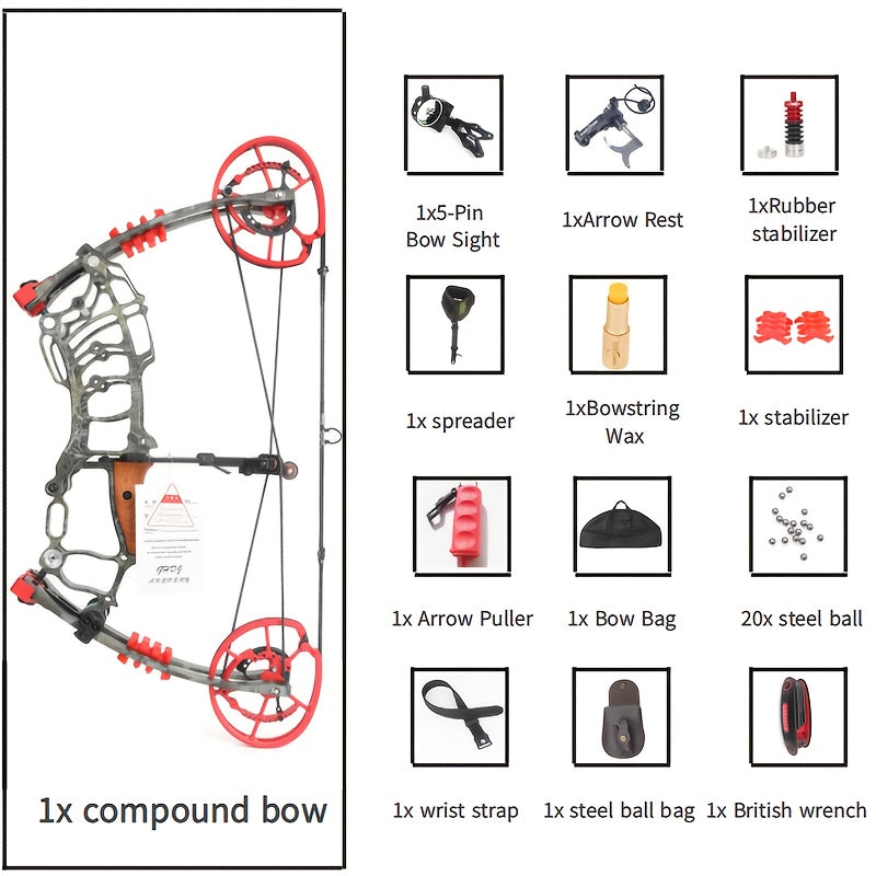Dual Purpose Composite Bow Outdoor Archery Composite Bow Kit 30-60Lbs, Adjustable for Both Hands